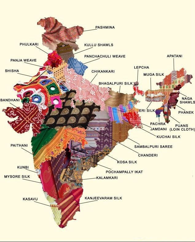 Fabric and embroidery map of India.
